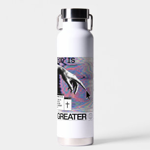 Bouteille D'eau Romans 8:31 Cyberpunk Main de Dieu Glitch Art
