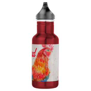 Bouteille D'eau Rooster rouge Aquarelle Peinture Fête des pères Pa