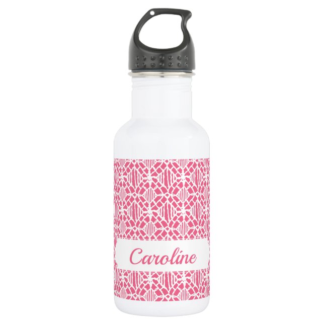 Bouteille D'eau Rose avec Motif de dentelle Crochet blanc (Devant)