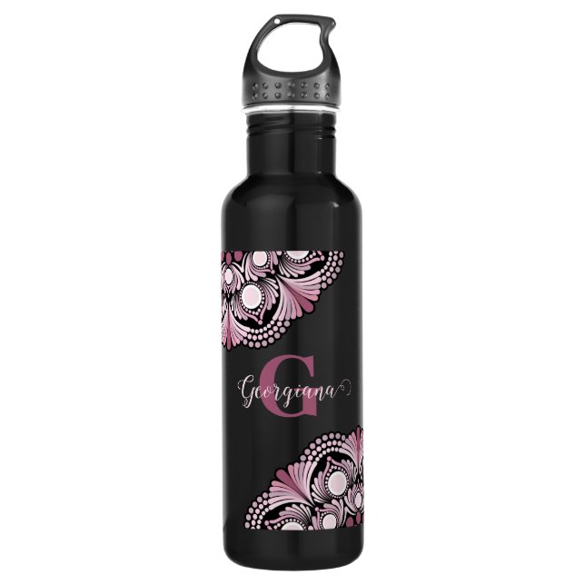Bouteille D'eau Rose Dusky Personnalisé Boho Floral Dot Mandala (Devant)