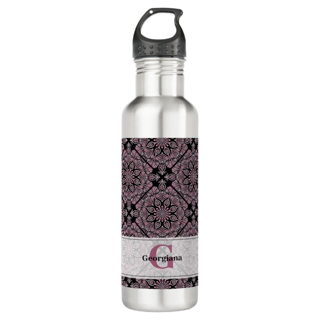 Bouteille D'eau Rose Dusky Personnalisé Fronds Floraux Mandala Car (Devant)
