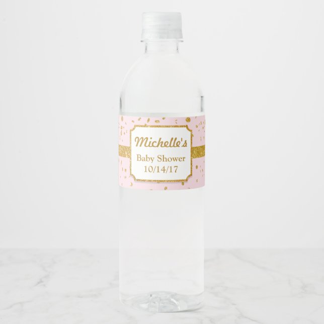 Bouteille d'eau rose et or Étiquettes (Devant)