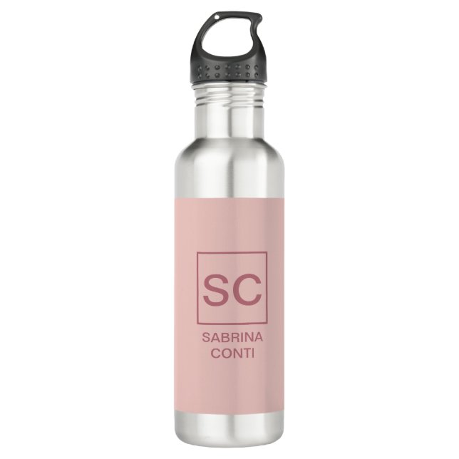Bouteille D'eau Rose or couleur professionnelle simple nom monogra (Devant)