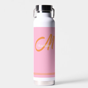 Bouteille D'eau Rose Orange Initial Monogramme Moderne
