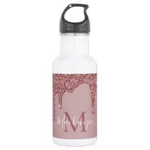 Bouteille D'eau Rose Parties scintillant de goutte d'or Monogramme