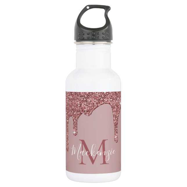 Bouteille D'eau Rose Parties scintillant de goutte d'or Monogramme (Devant)