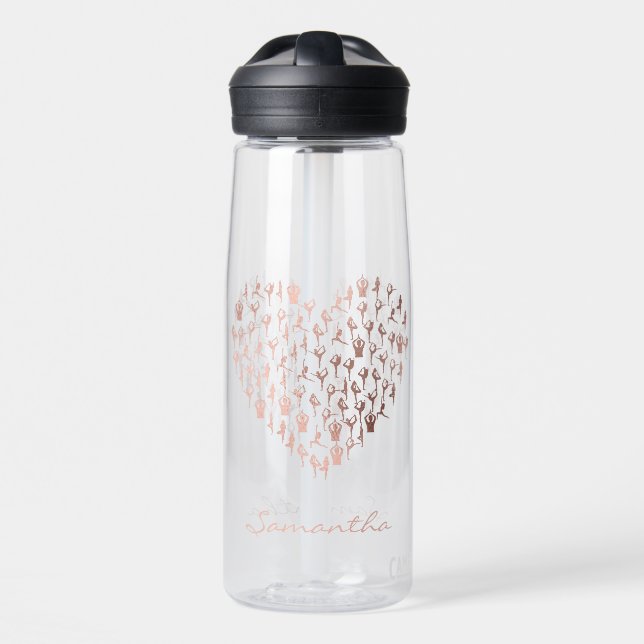 Bouteille D'eau Rose personnalisé Gold Heart Poses Namaste Yoga (Avant)