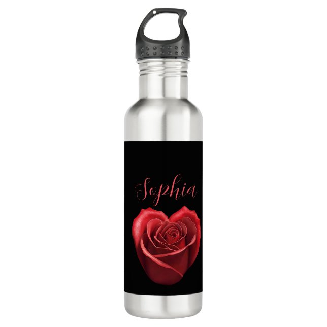 Bouteille D'eau Rose rouge en forme de coeur - (Devant)