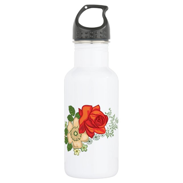 Bouteille D'eau Rose rouge et marguerites (Devant)