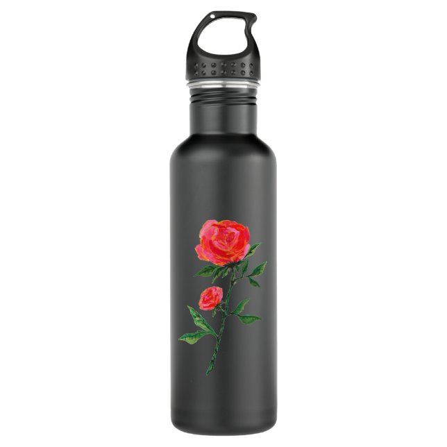 Bouteille D'eau Rose rouge noir (Devant)