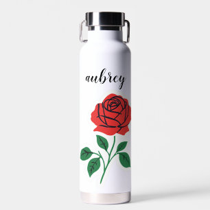 Bouteille D'eau Rose Rouge Nom Personnalisable