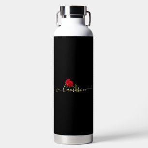 Bouteille D'eau Rose Rouge Sur Monogramme Noir Et Or