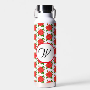 Bouteille D'eau Roses Rouges Avec Bourgeons Monogramme Thor Isolée