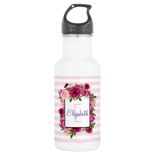Bouteille D'eau Rosier rose et bouquet floral de crapaud (Devant)