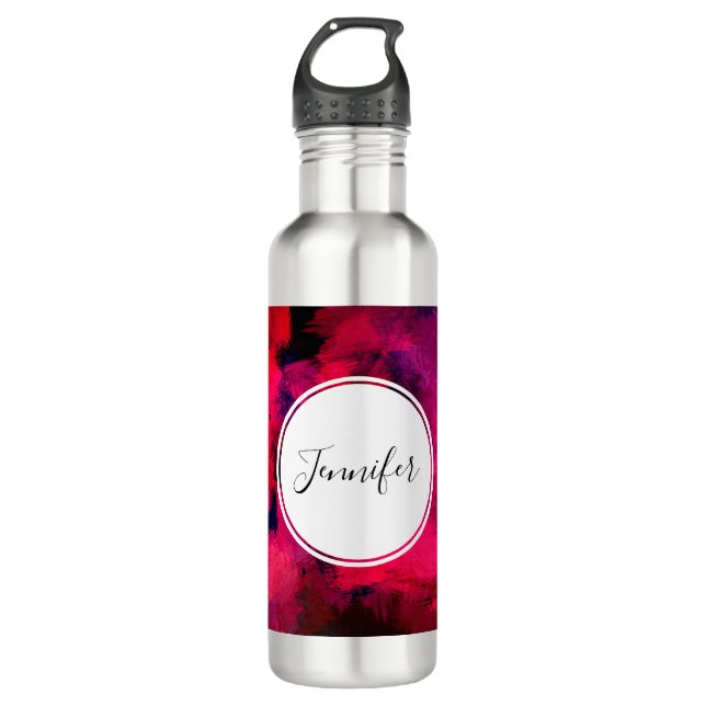 Bouteille D'eau Rouge foncé et violet Gras & Abstrait moderne (Devant)