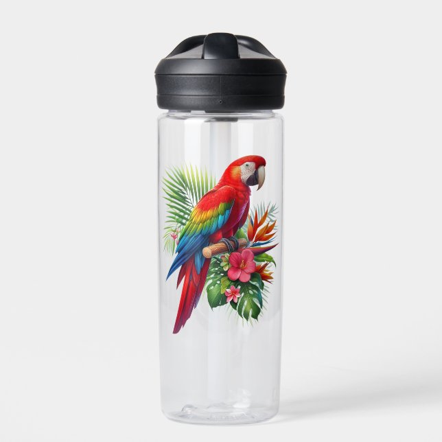 Bouteille D'eau Rouge macaw tropical floral (Extérieur)