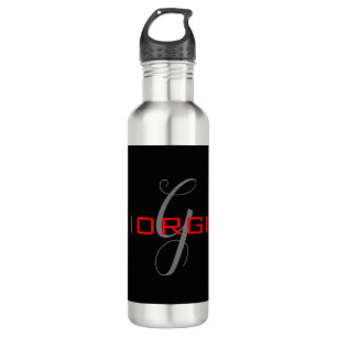 Bouteille D'eau Rouge noir Votre nom Monogramme initial Moderne