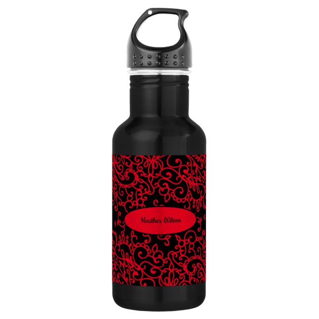 Bouteille d'eau rouge noire avec nom (Devant)