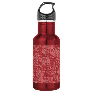 Bouteille D'eau Rouge Paisley Damassé Designer Floral Vintage Clas
