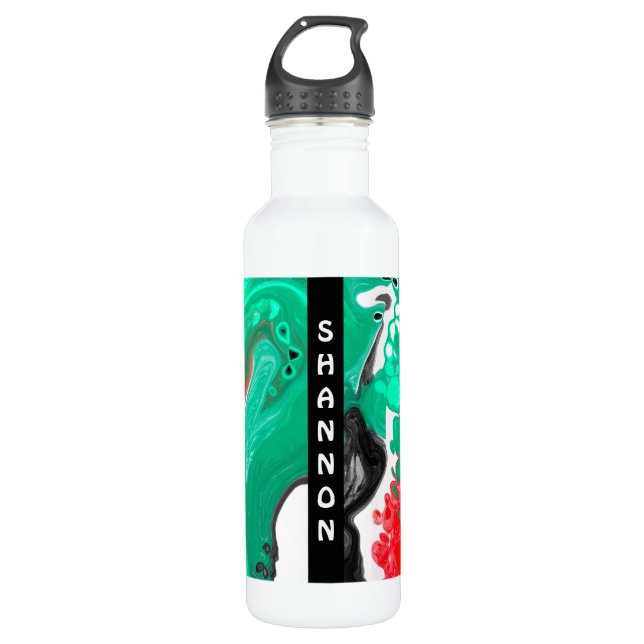Bouteille D'eau Rouge, vert noir Marbre personnalisé Art fluide (Devant)