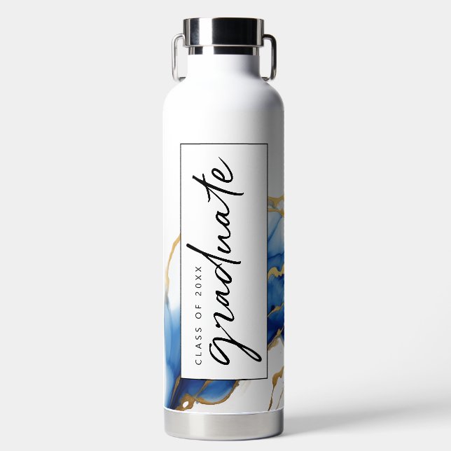 Bouteille D'eau Royal Blue Yellow Gold Élégant Script Gradué (Avant)