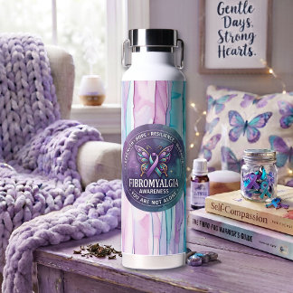 Bouteille D'eau Ruban papillon de sensibilisation à la fibromyalgi