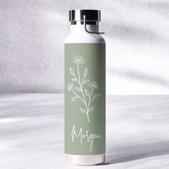 Bouteille D'eau Sage Nom vert Floral Bachelorette Bride (Créateur téléchargé)