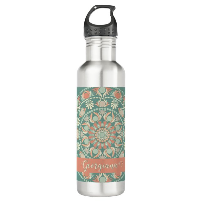 Bouteille D'eau Sage rétro et Mandala de sable personnalisé (Devant)