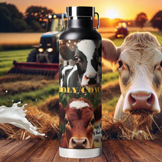Bouteille D'eau Saint-Vache Collage Cool Lait Chocolat chaud (Insulated water bottle featuring a collage of cute cows - cool milk or hot chocolate)