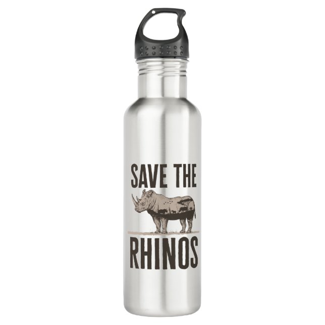 Bouteille D'eau Sauvez la protection des animaux Rhinos Rhino (Devant)
