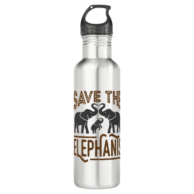 Bouteille D'eau Sauvez les éléphants Aiguille éléphante Protégez l (Devant)