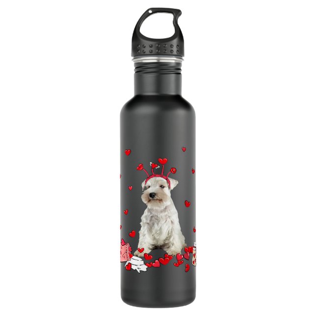 Bouteille D'eau Schnauzer Miniature Blanche Avec Valenti En Forme  (Devant)