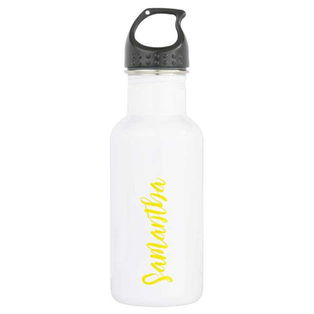 Bouteille D'eau Script personnalisé Votre nom Neon Jaune Party (Devant)