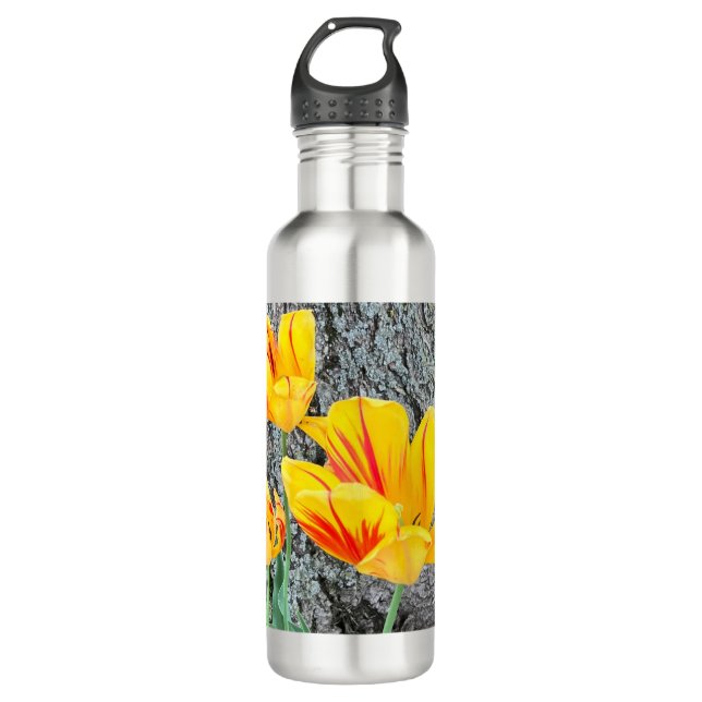 Bouteille D'eau Séquence de trois tulipes jaunes / (Devant)