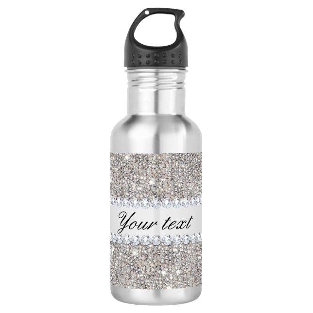 Bouteille D'eau Séquences d'argent Faux et diamants (Devant)