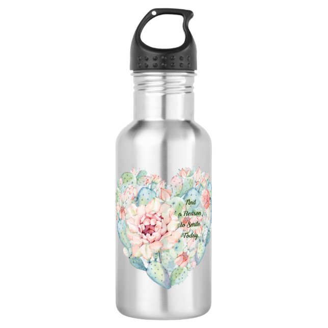 Bouteille d'eau sereine avec Coeur de Cactus (Devant)