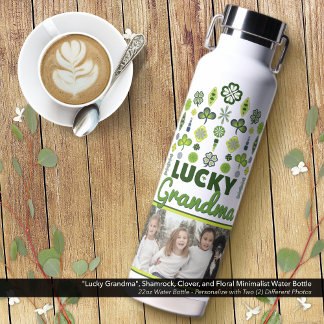 Bouteille D'eau shamrock Clover Floral Photo "Lucky Grandma"