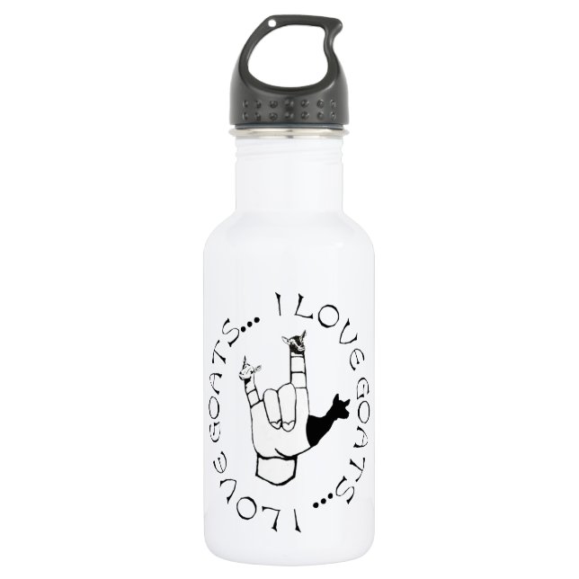 BOUTEILLE D'EAU SIGNE ASL J'AIME LES CHÈVRES ! (Devant)