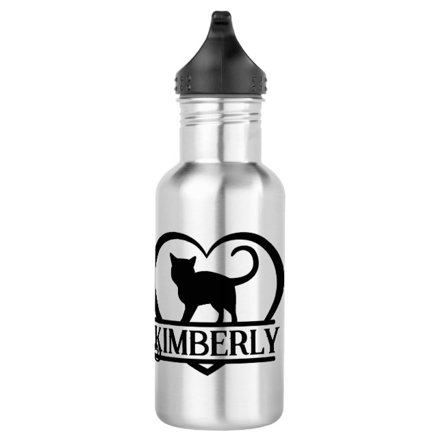 Bouteille D'eau Silhouette de chat Monogramme cœur divisé (Droite)