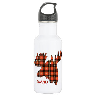 Bouteille D'eau Silhouette de la tête d'orignal Plaid de Buffalo