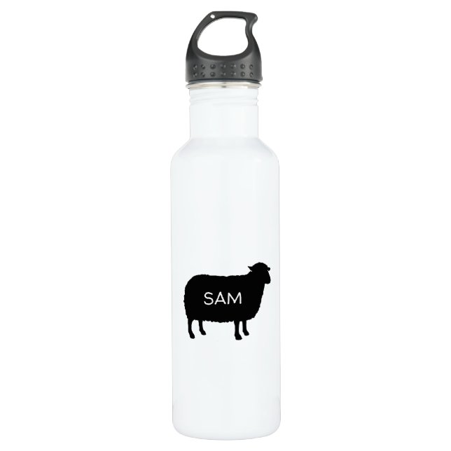 Bouteille D'eau Silhouette de mouton noir avec votre texte (Devant)