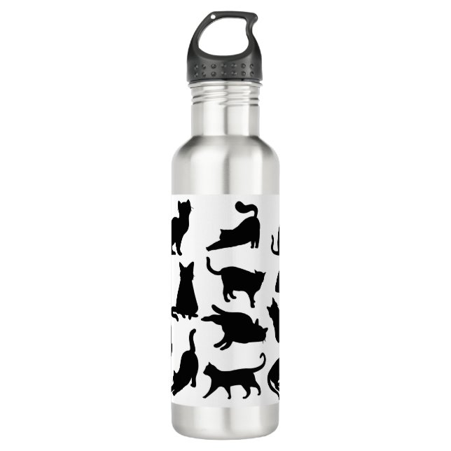 Bouteille D'eau Silhouettes de chats noirs et blancs (Devant)