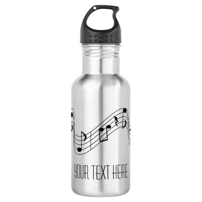 Bouteille D'eau Simple Black White Music Notes Nom personnalisé Ca (Devant)