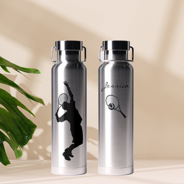 Bouteille D'eau Simple Joueur de tennis Silhouette Personnalisé (Créateur téléchargé)