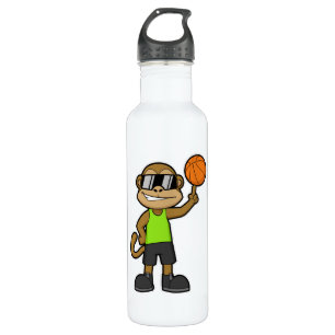 Bouteille D'eau Singe comme joueur de basket-ball avec basket-ball