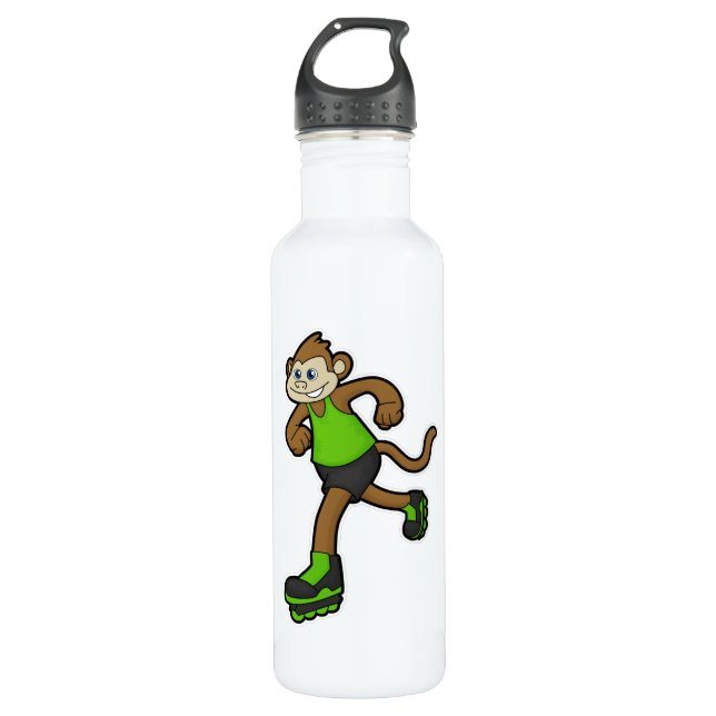 Bouteille D'eau Singe comme patineur avec patins en ligne (Devant)