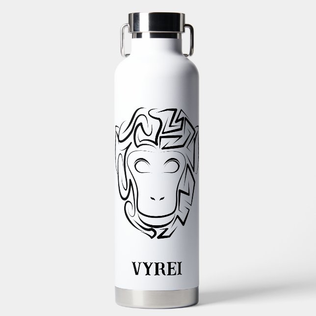 Bouteille D'eau Singe tribal noir et blanc (Avant)
