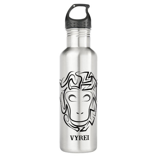 Bouteille D'eau Singe tribal noir et blanc (Devant)