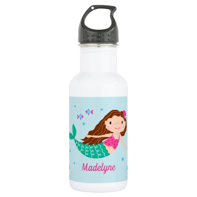 Bouteille D'eau Sirène Sous La Mer Bleu Personnalisé (Devant)