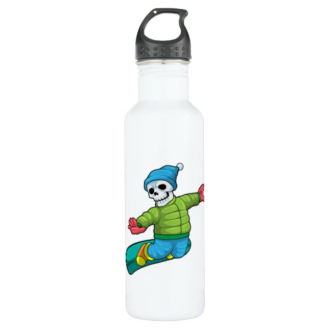 Bouteille D'eau Skeleton en Snowboard avec Snowboard (Devant)